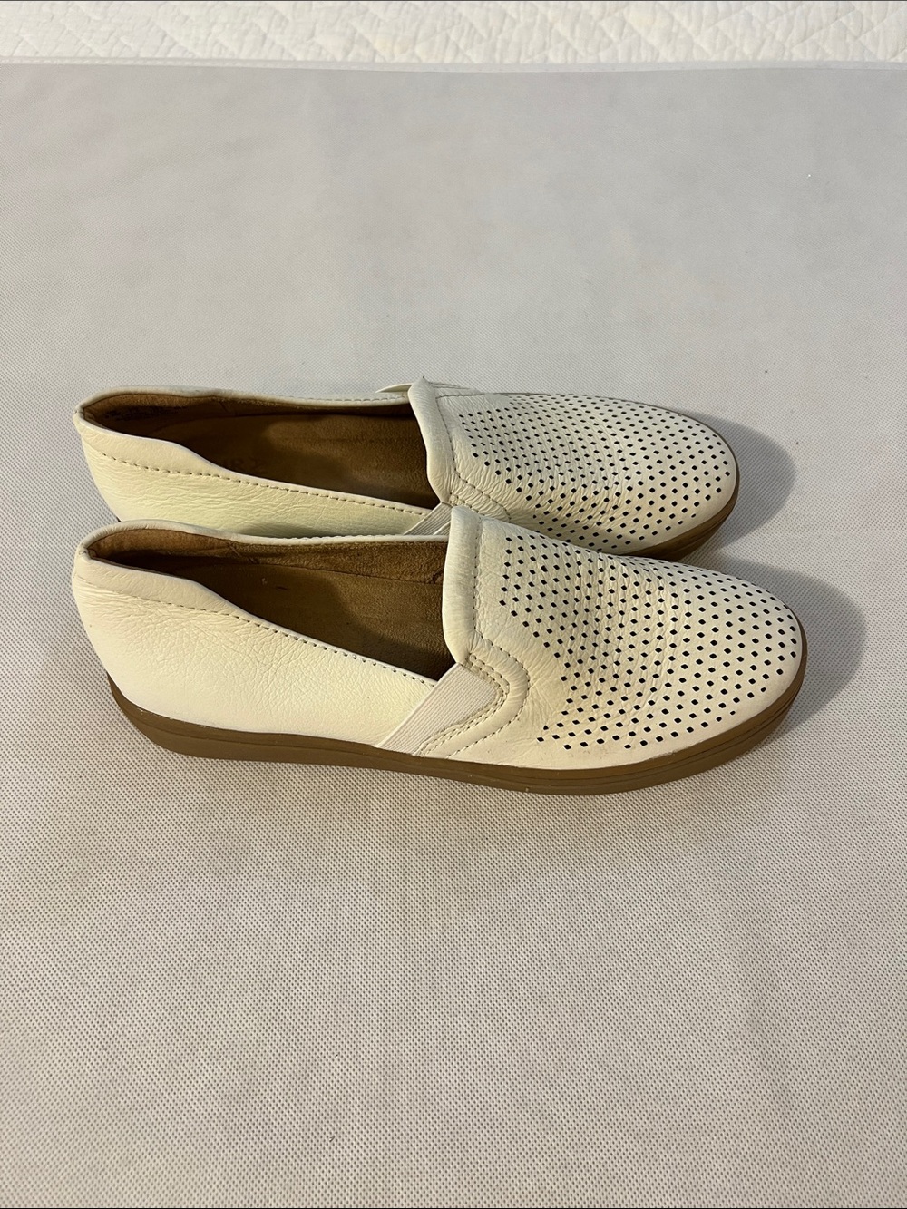Naturalizer Women's Perforated Slip-On Loafers in Cream and Brown